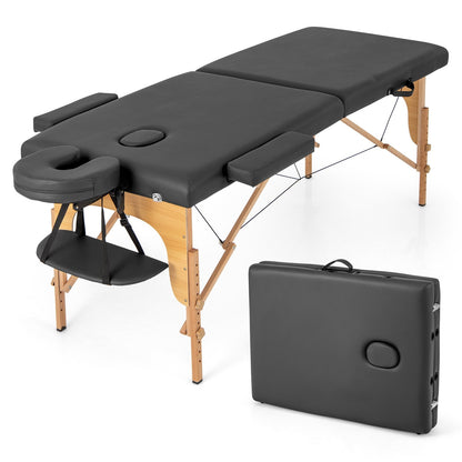 84 Inch Foldable Massage Table with Carrying Bag and Height Adjustable, Black Spa & Salon Black  at Gallery Canada