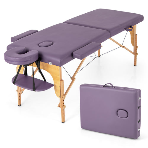 84 Inch Foldable Massage Table with Carrying Bag and Height Adjustable, Purple