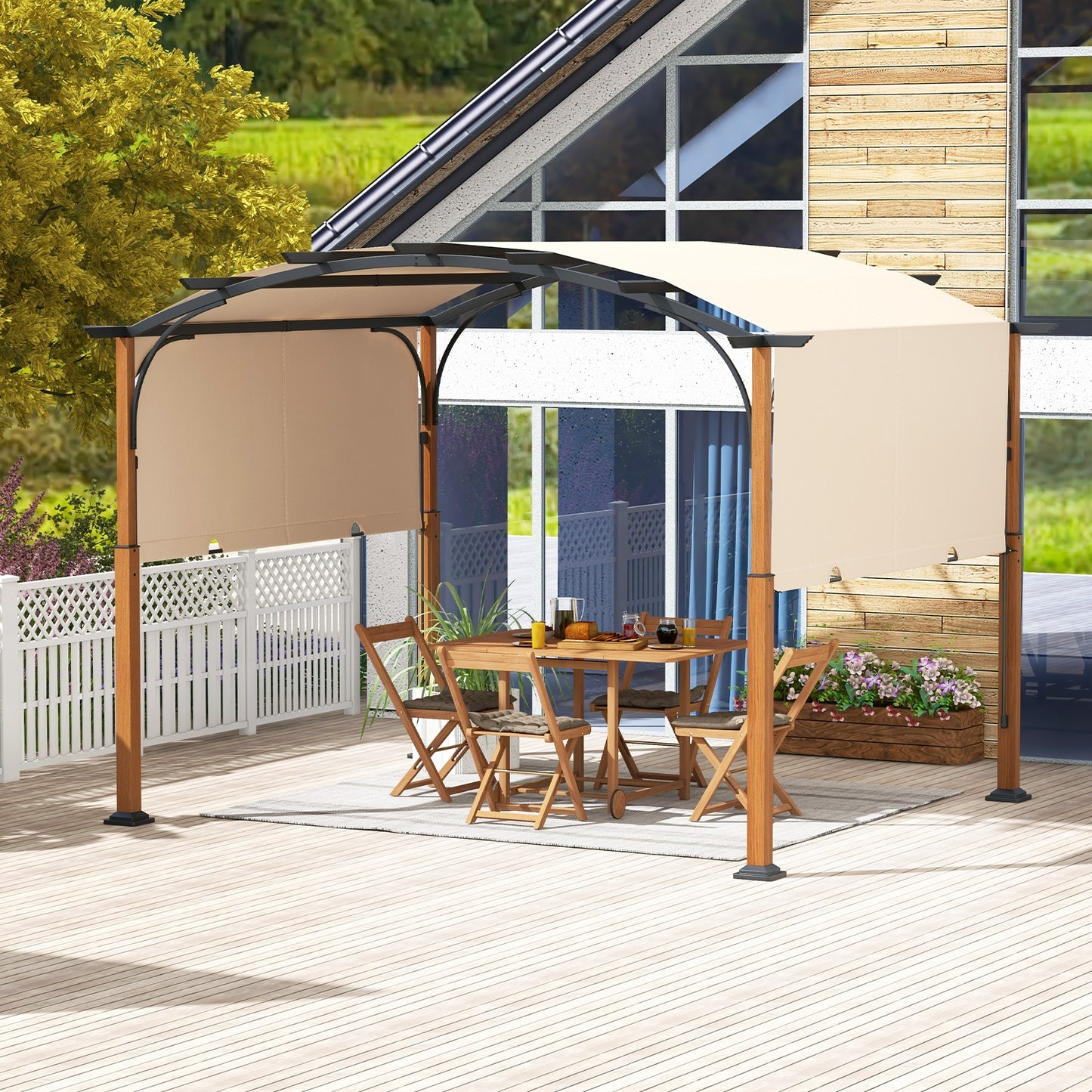 10 x 12 FT Outdoor Retractable Pergola with Retractable Canopy for Patio, Beige Gazebos   at Gallery Canada