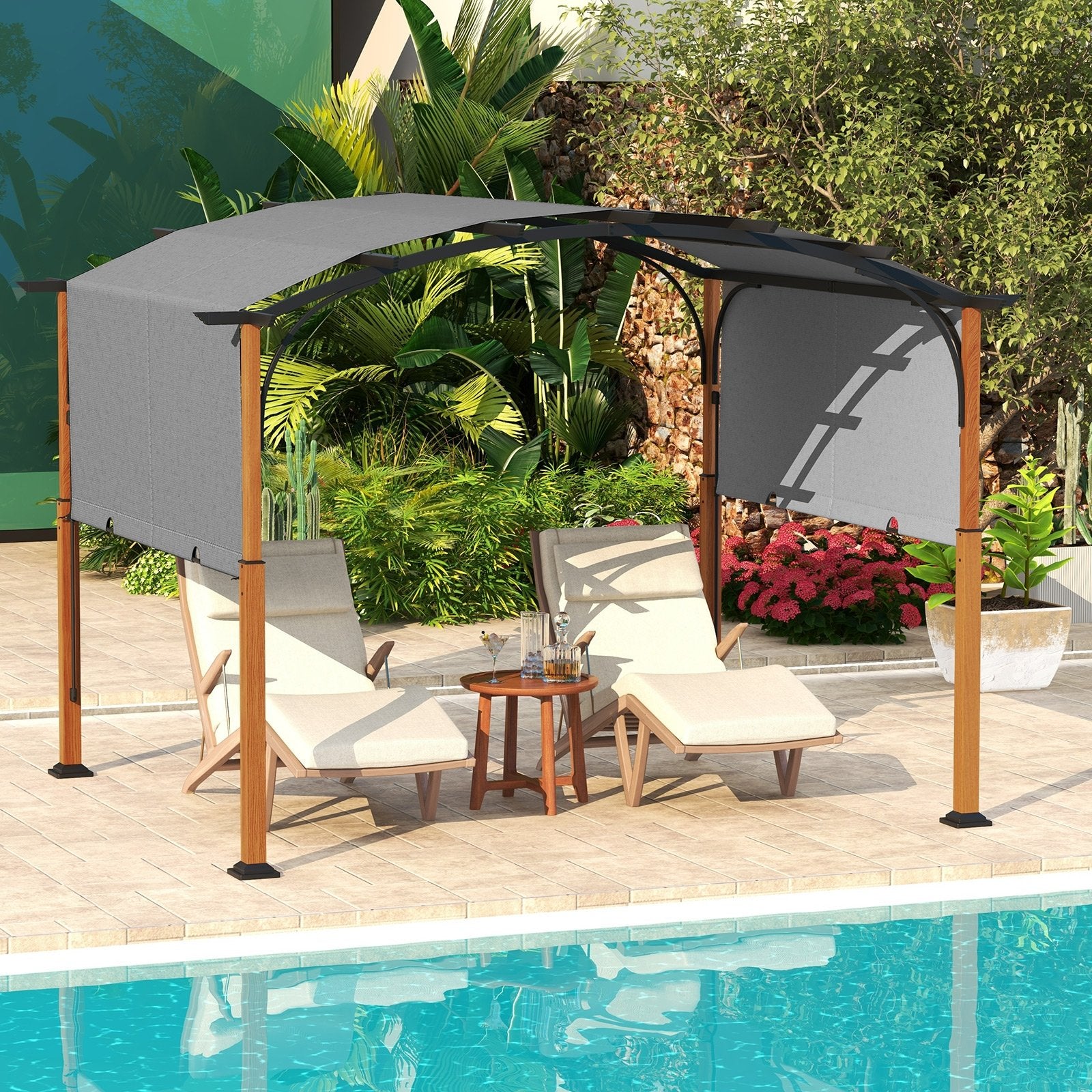 10 x 12 FT Outdoor Retractable Pergola with Retractable Canopy for Patio, Gray Gazebos   at Gallery Canada