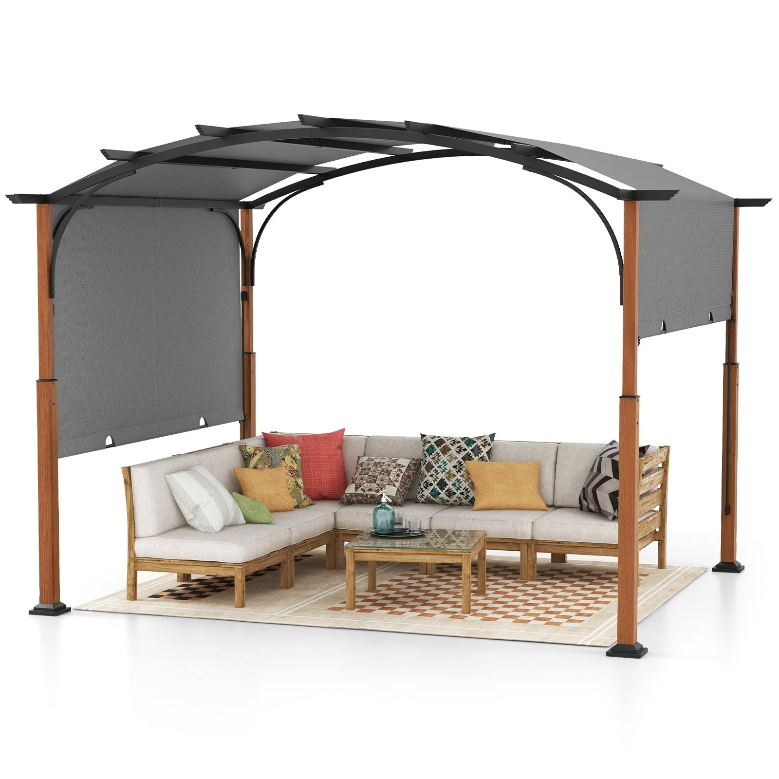 10 x 12 FT Outdoor Retractable Pergola with Retractable Canopy for Patio, Gray Gazebos   at Gallery Canada