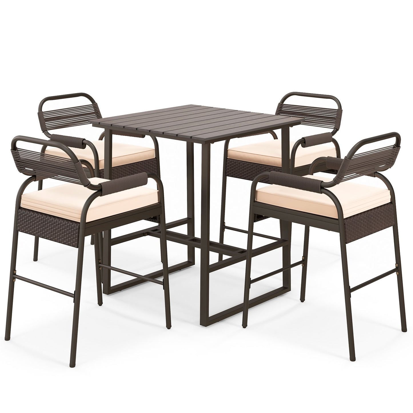 5 Piece Rattan Counter Set with 4 Stools and Polywood Bar Table, Brown Patio Bar Furniture Brown  at Gallery Canada