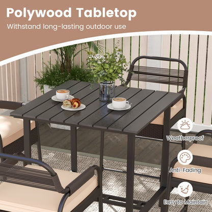 5 Piece Rattan Counter Set with 4 Stools and Polywood Bar Table, Brown Patio Bar Furniture   at Gallery Canada