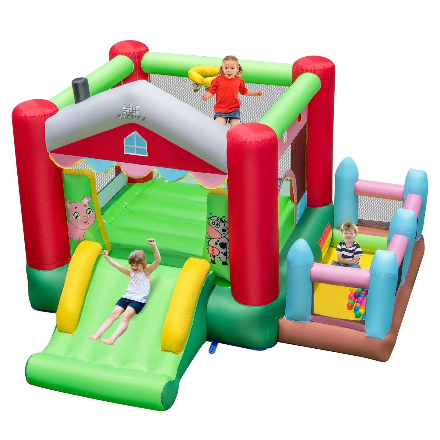 4-in-1 Inflatable Bounce House with Basketball Hoop and 480W Blower, Multicolor Bounce House   at Gallery Canada