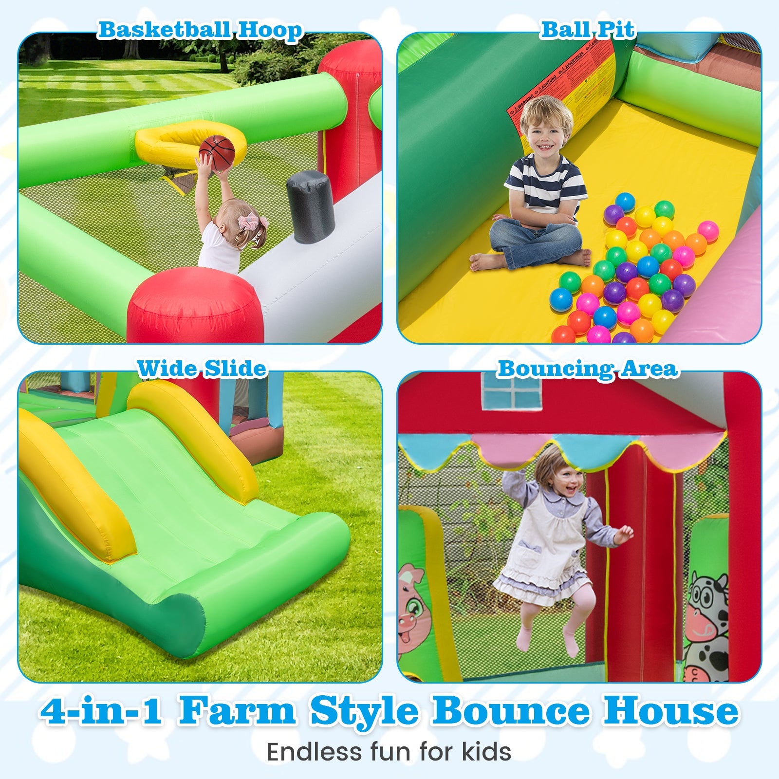 4-in-1 Inflatable Bounce House with Basketball Hoop and 480W Blower, Multicolor Bounce House   at Gallery Canada