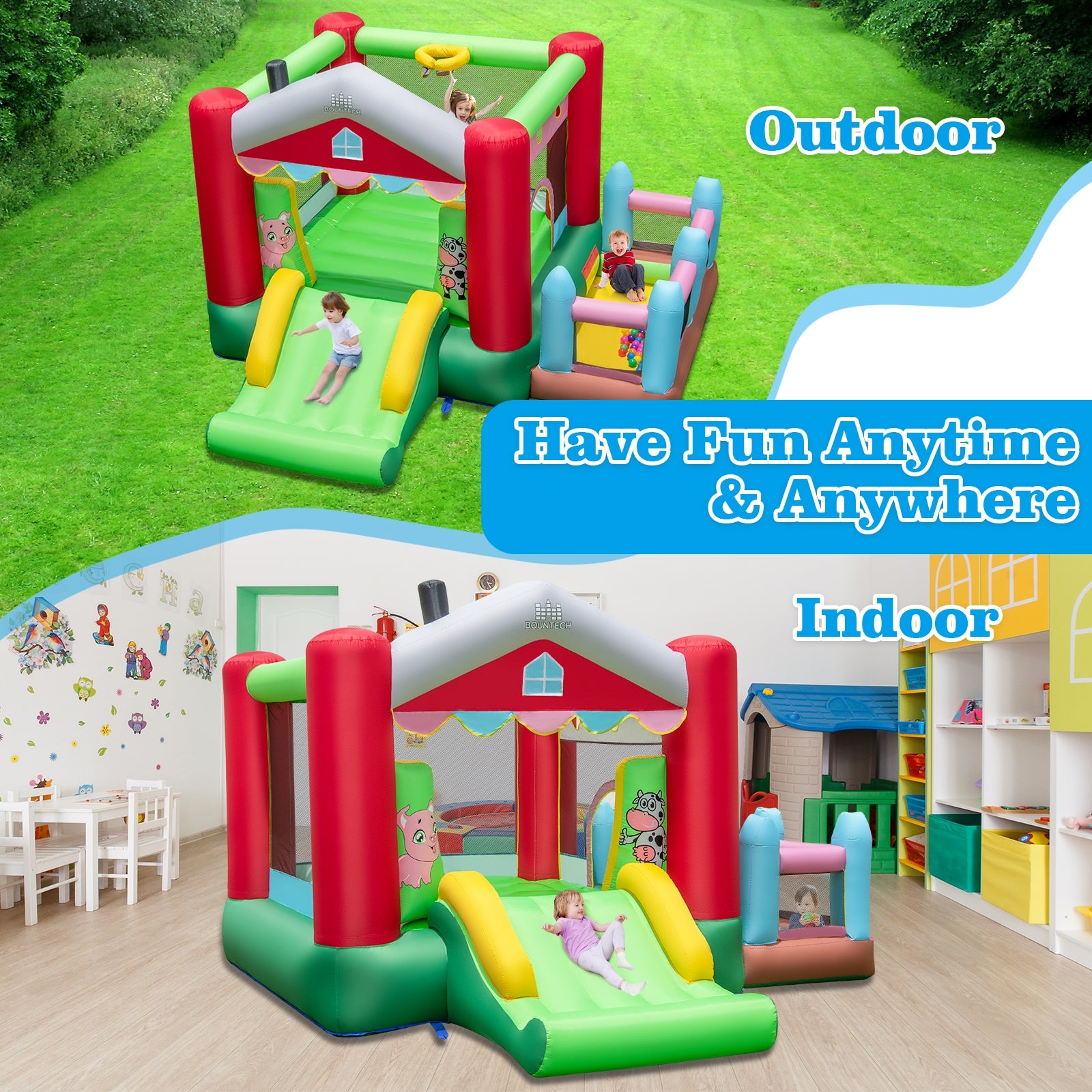 4-in-1 Inflatable Bounce House with Basketball Hoop and 480W Blower, Multicolor Bounce House   at Gallery Canada