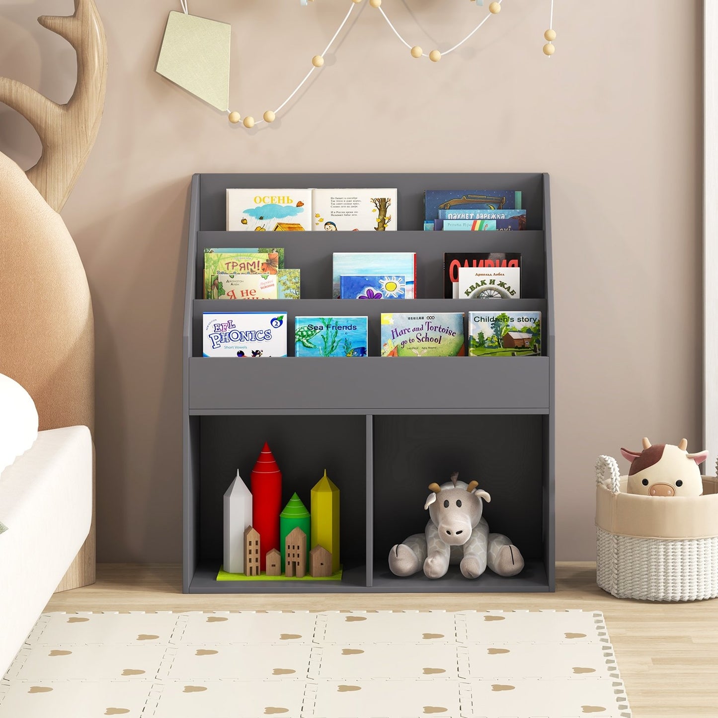 Kids Wooden Bookshelf Bookcase Children Toy Storage Cabinet Organizer, Gray Kids Storage   at Gallery Canada