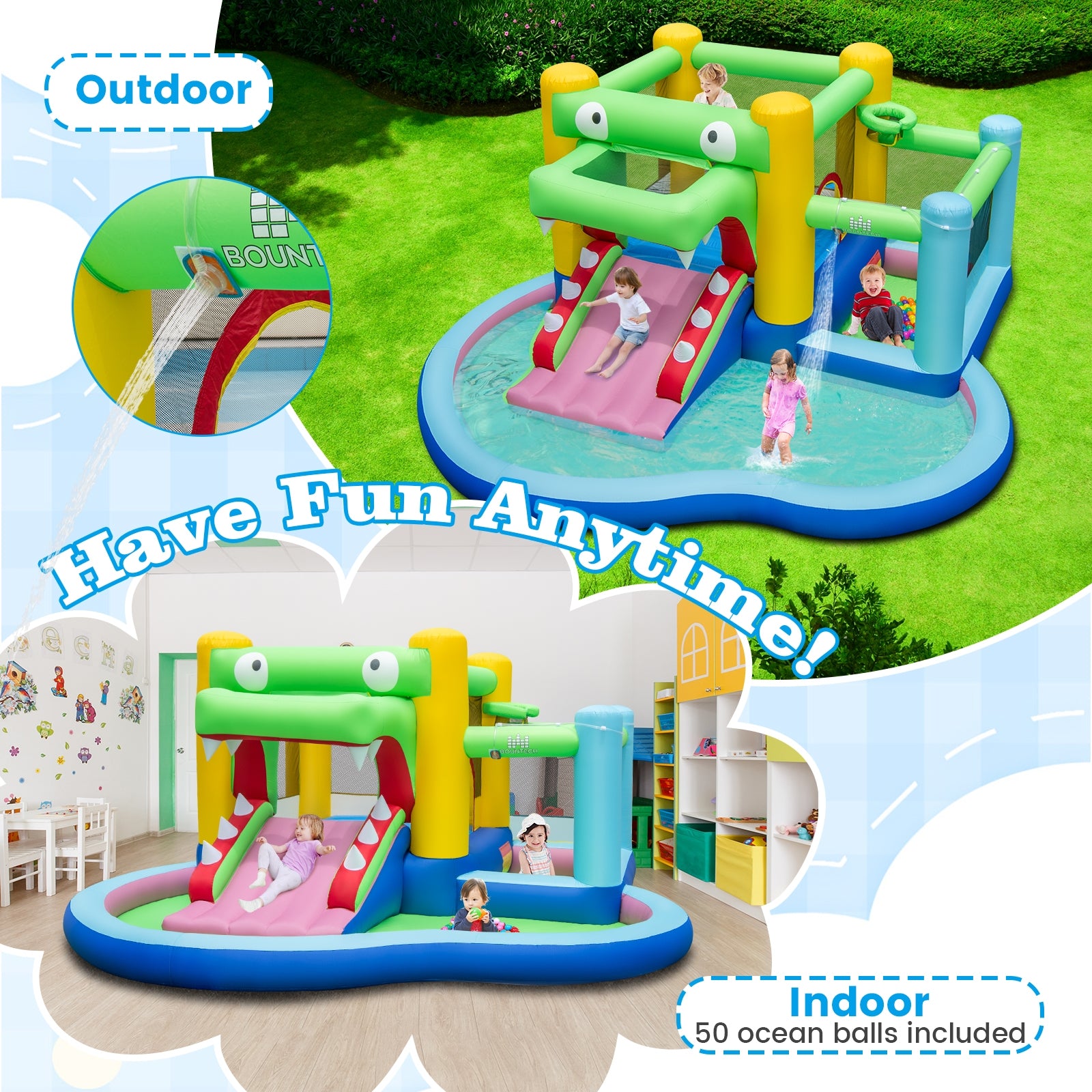 Inflatable Bounce House with Slide and Splash Pooland and 680W Blower, Multicolor Bounce House at Gallery Canada