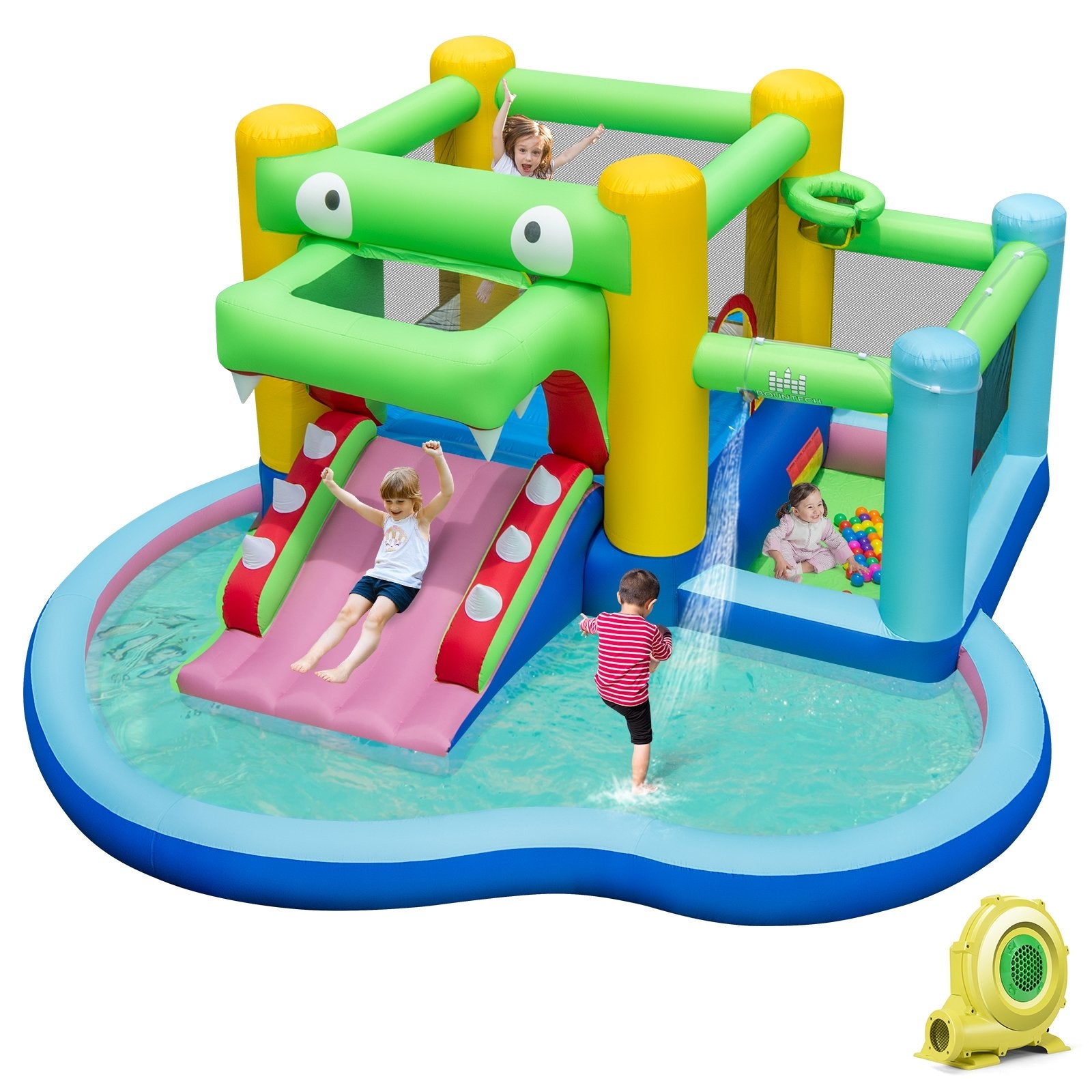 Inflatable Bounce House with Slide and Splash Pooland and 680W Blower, Multicolor Bounce House Multicolor at Gallery Canada