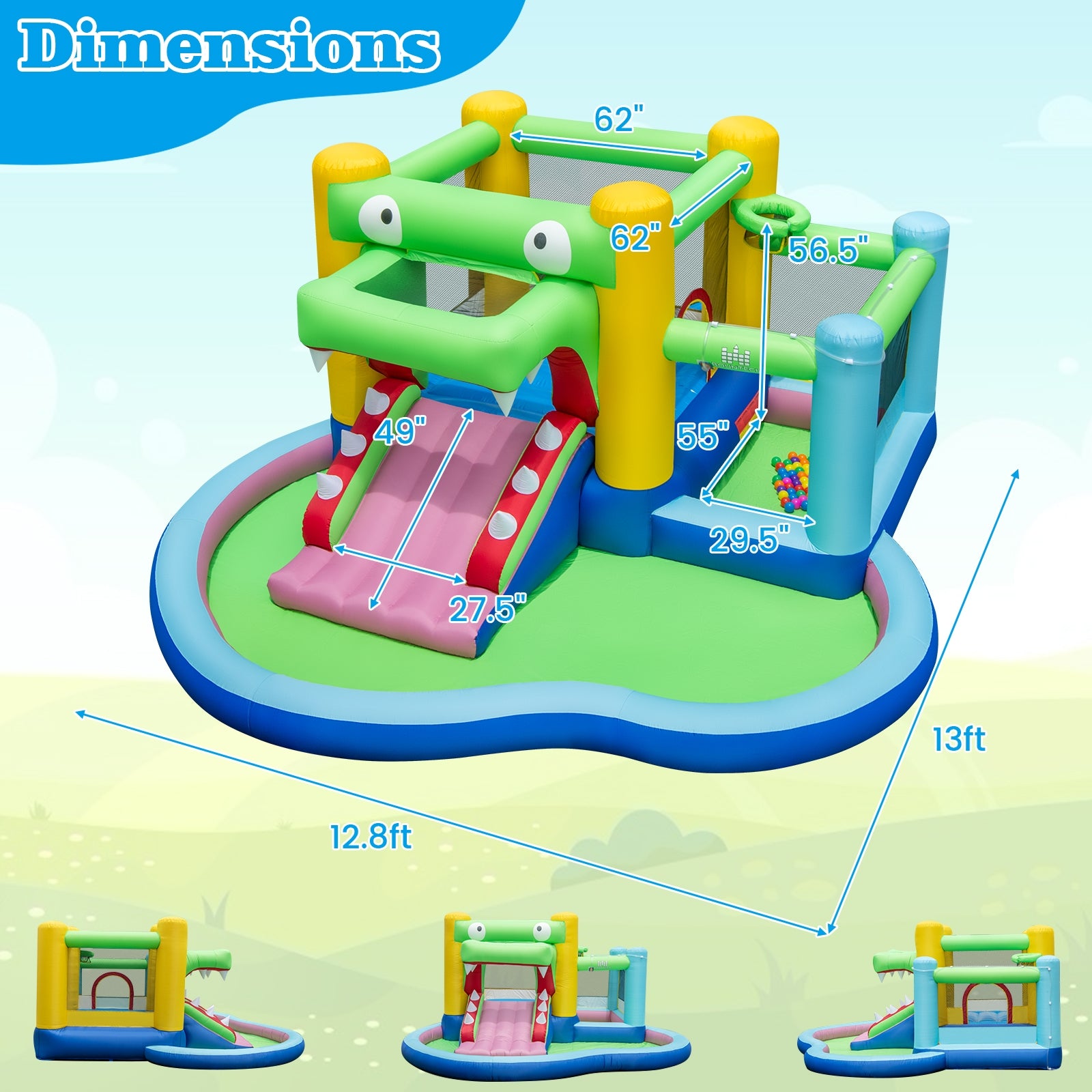 Inflatable Bounce House with Slide and Splash Pooland and 680W Blower, Multicolor Bounce House at Gallery Canada