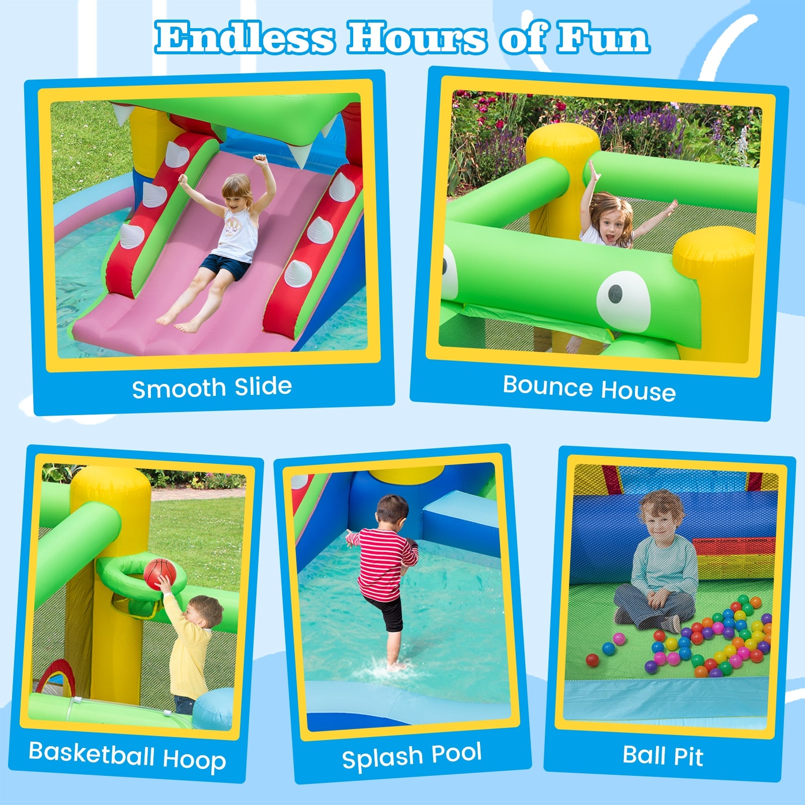 Inflatable Bounce House with Slide and Splash Pooland and 680W Blower, Multicolor Bounce House at Gallery Canada