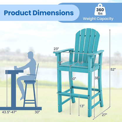 30 Inches Counter Height Outdoor HDPE Bar Stool with Armrests and Footrest, Turquoise Patio Bar Furniture   at Gallery Canada