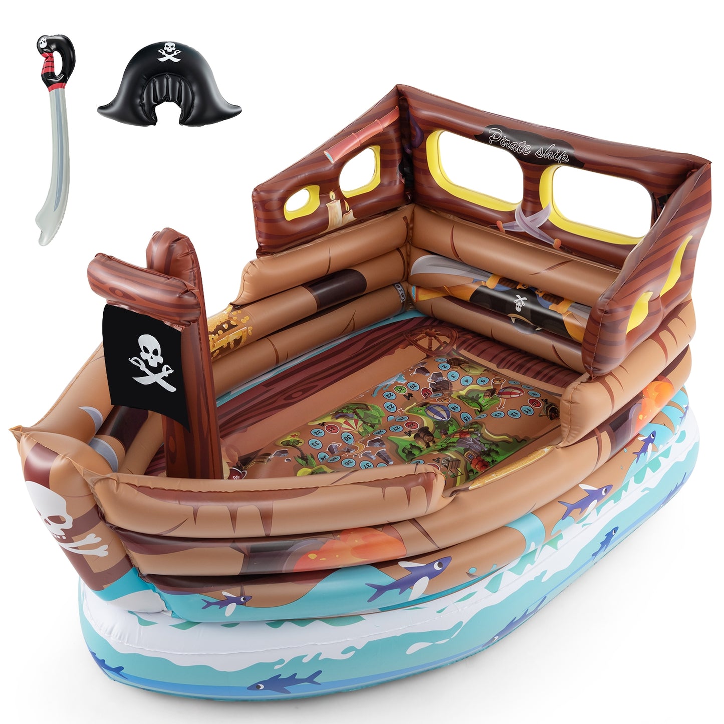 Inflatable Pirate Ship Playhouse with Built-in Motor and Inflatable Toy Sword, Brown Play Tents & Playhouse Brown  at Gallery Canada