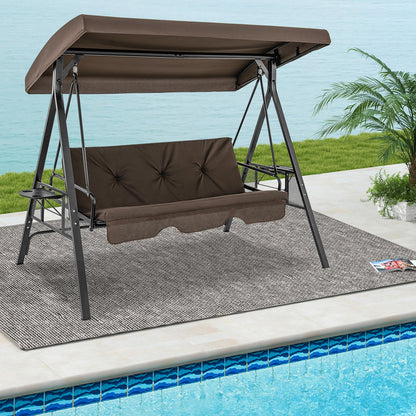 Convertible 3-Seat Patio Porch Swing Chair to Flat Bed with Adjustable Canopy, Brown Porch Swings   at Gallery Canada