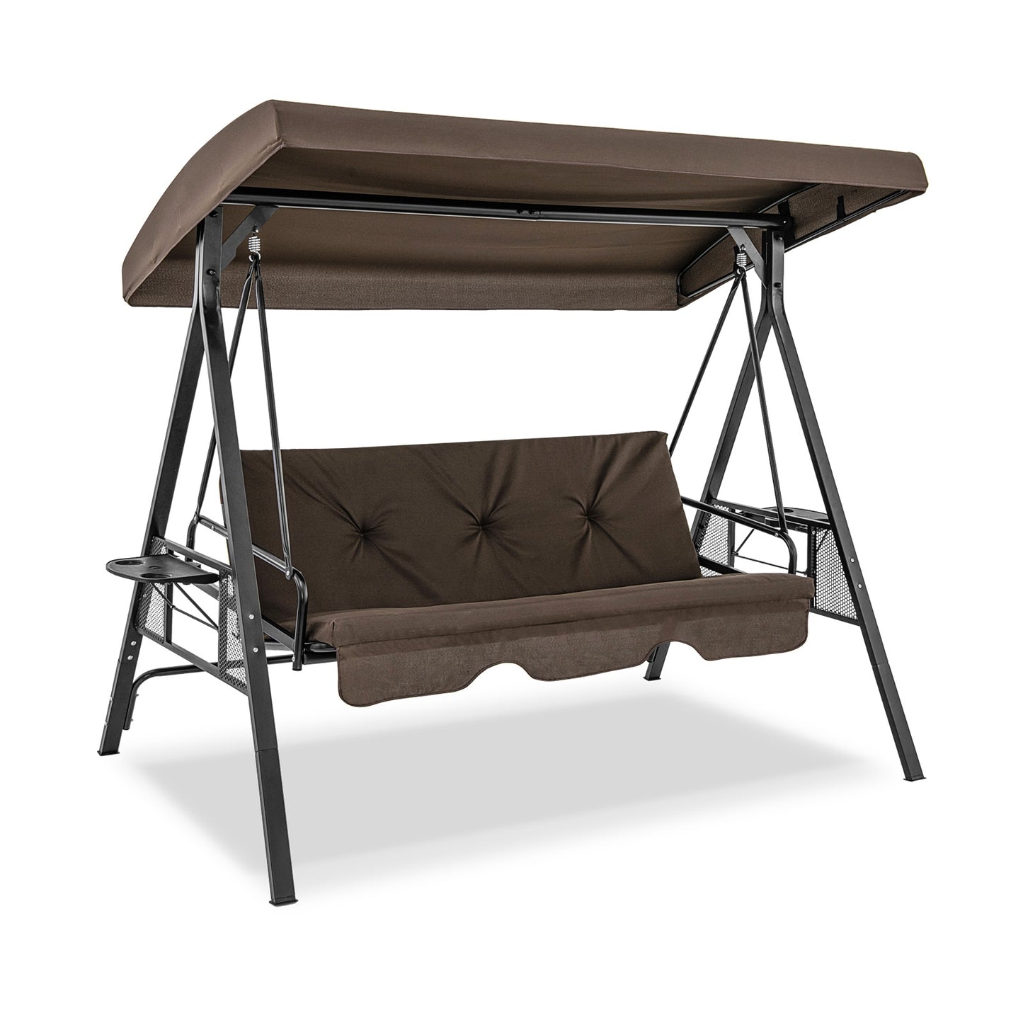 Convertible 3-Seat Patio Porch Swing Chair to Flat Bed with Adjustable Canopy, Brown Porch Swings Brown  at Gallery Canada