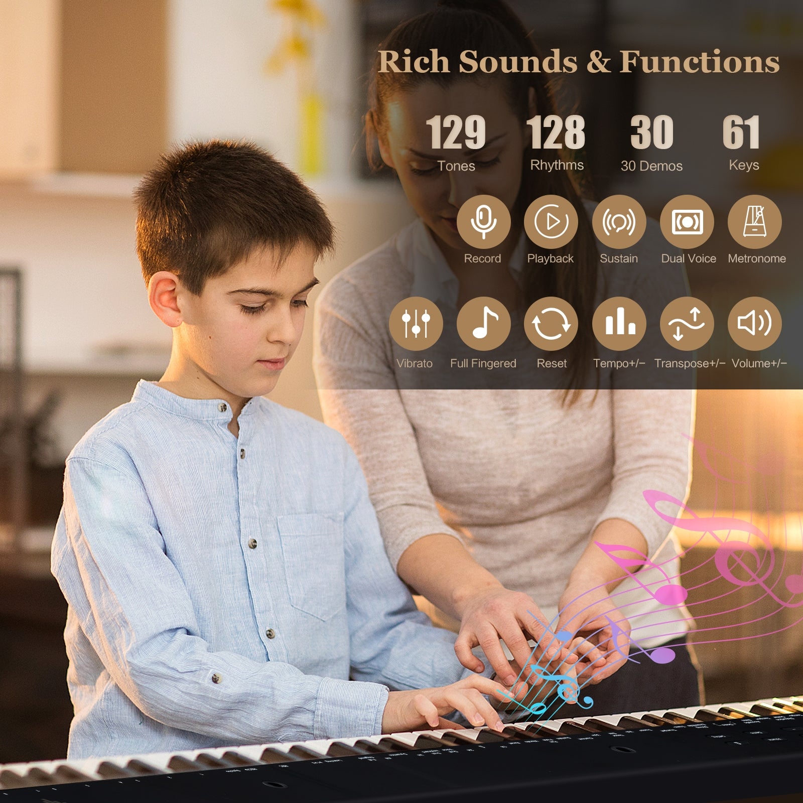61-Key Portable Electronic Keyboard Piano Complete Digital Piano Set with Stand and Stool Pianos & Keyboards at Gallery Canada