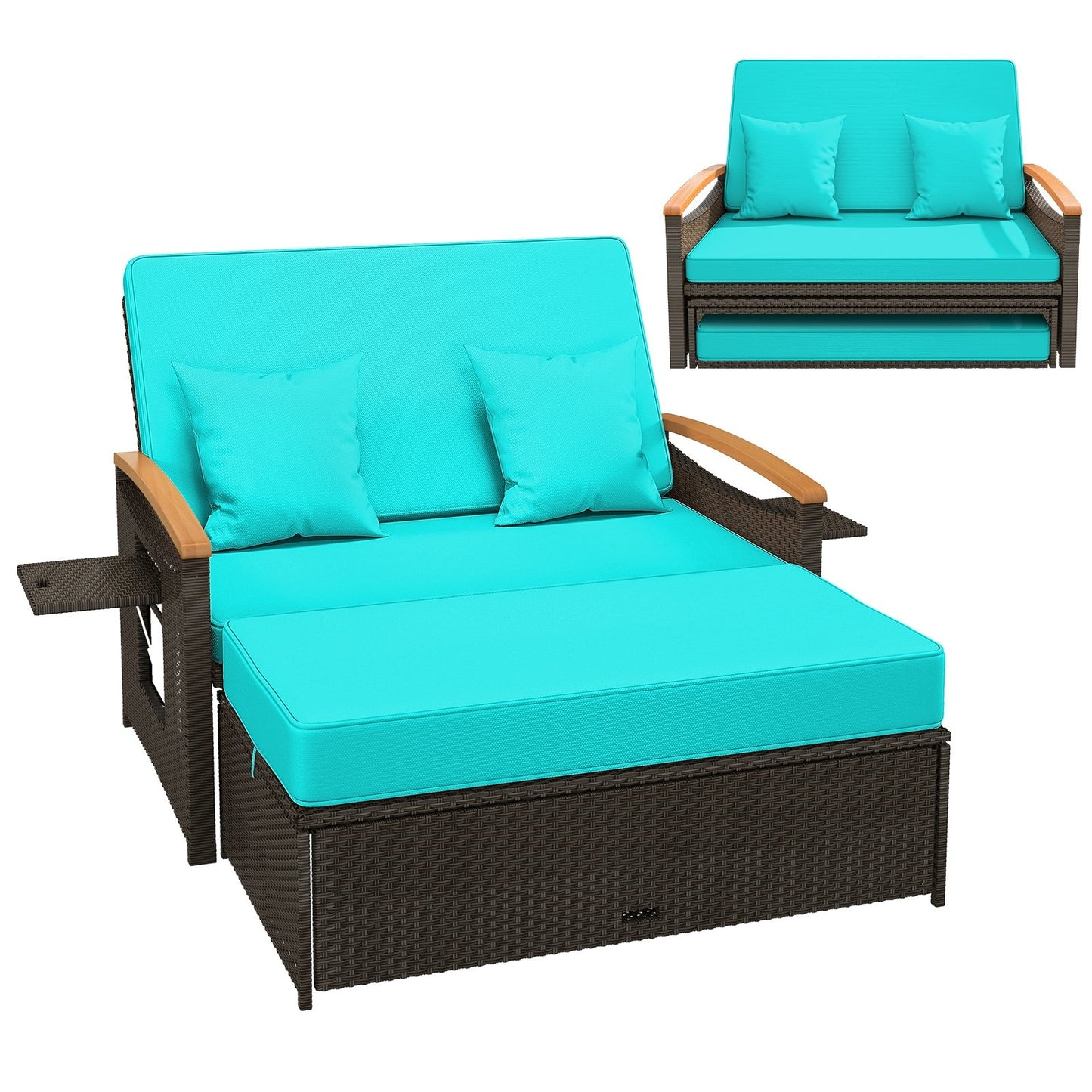 Outdoor Wicker Daybed with Folding Panels and Storage Ottoman, Green Outdoor Seating & Patio Chairs Green  at Gallery Canada