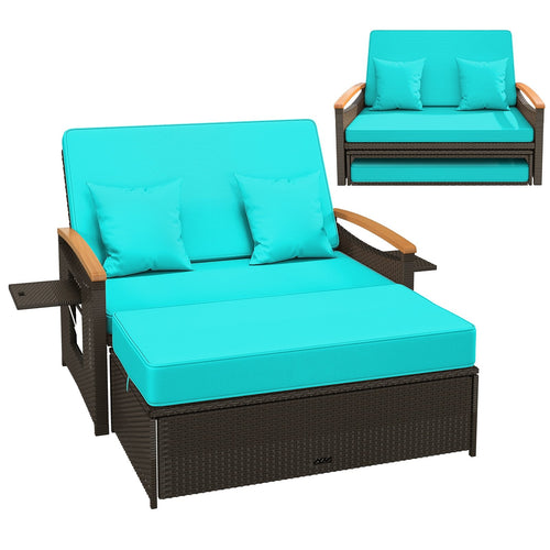 Outdoor Wicker Daybed with Folding Panels and Storage Ottoman, Green