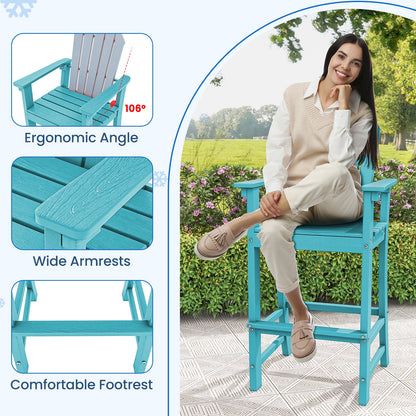 30 Inches Counter Height Outdoor HDPE Bar Stool with Armrests and Footrest, Turquoise Patio Bar Furniture   at Gallery Canada