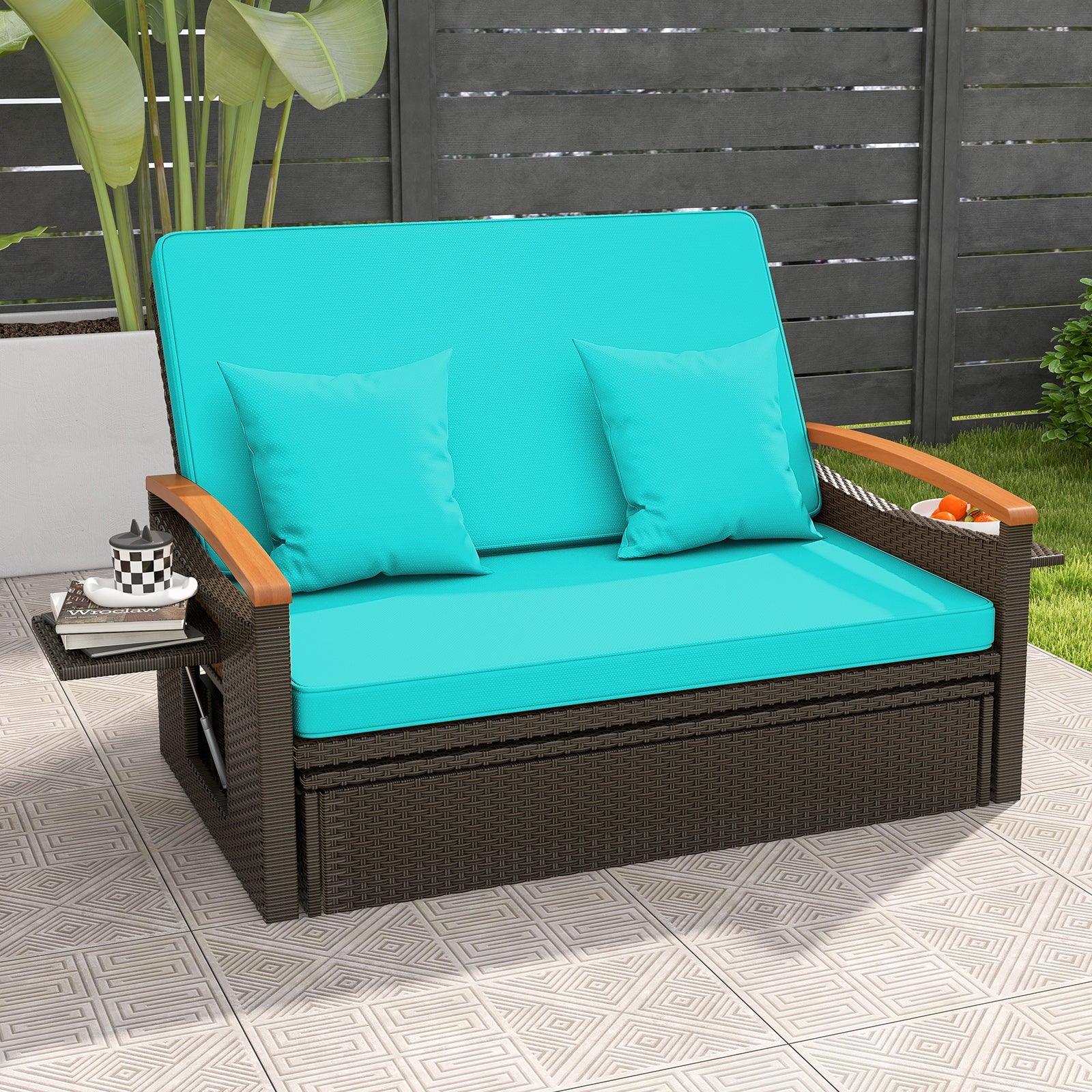 Outdoor Wicker Daybed with Folding Panels and Storage Ottoman, Green Outdoor Seating & Patio Chairs   at Gallery Canada