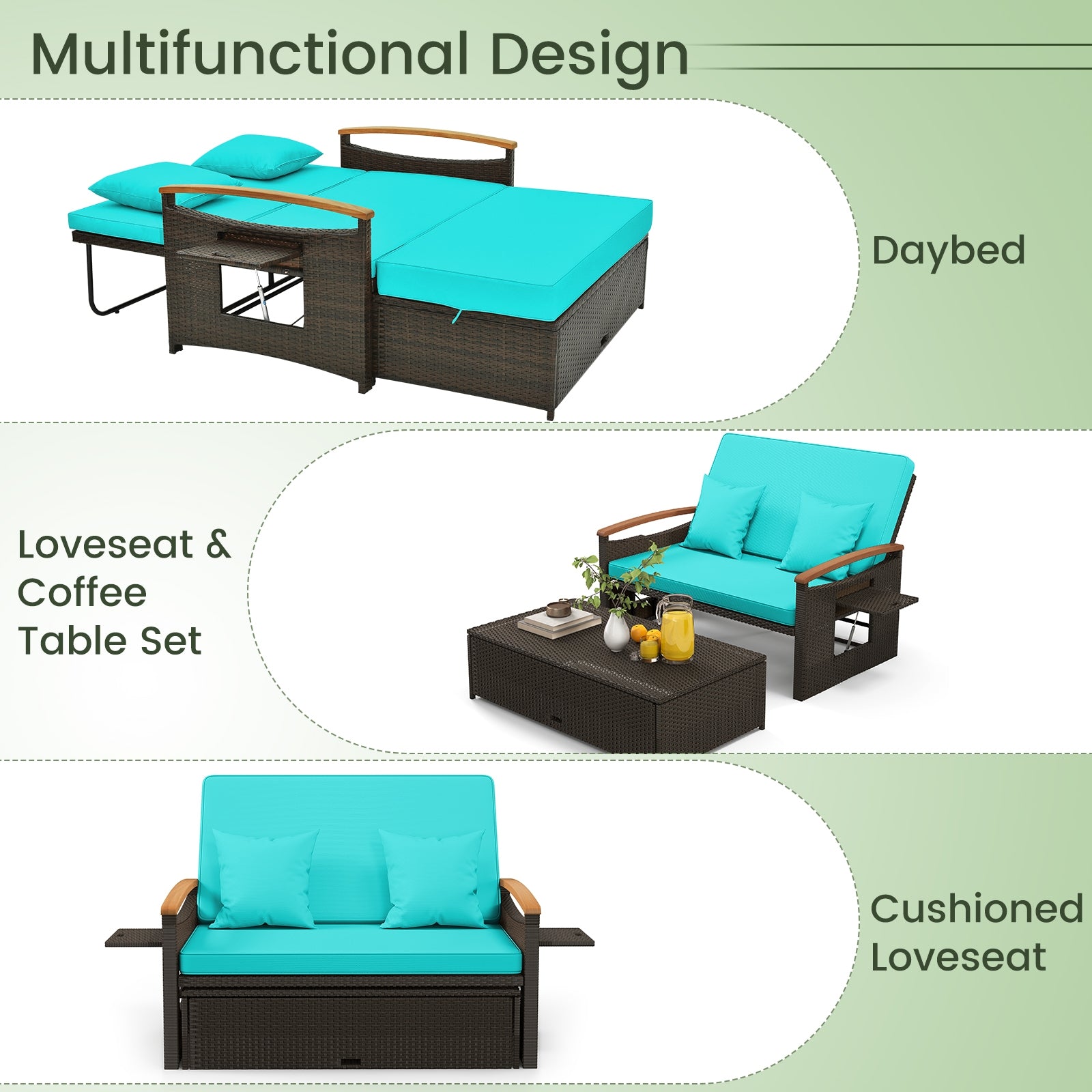 Outdoor Wicker Daybed with Folding Panels and Storage Ottoman, Green Outdoor Seating & Patio Chairs   at Gallery Canada