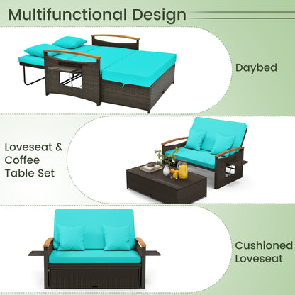 Outdoor Wicker Daybed with Folding Panels and Storage Ottoman, Green Outdoor Seating & Patio Chairs   at Gallery Canada