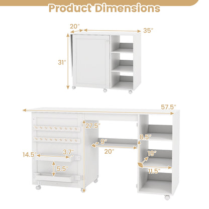 Multifunctional Folding Sewing Machine Craft Station with Storage Shelves, White Sewing Tables   at Gallery Canada