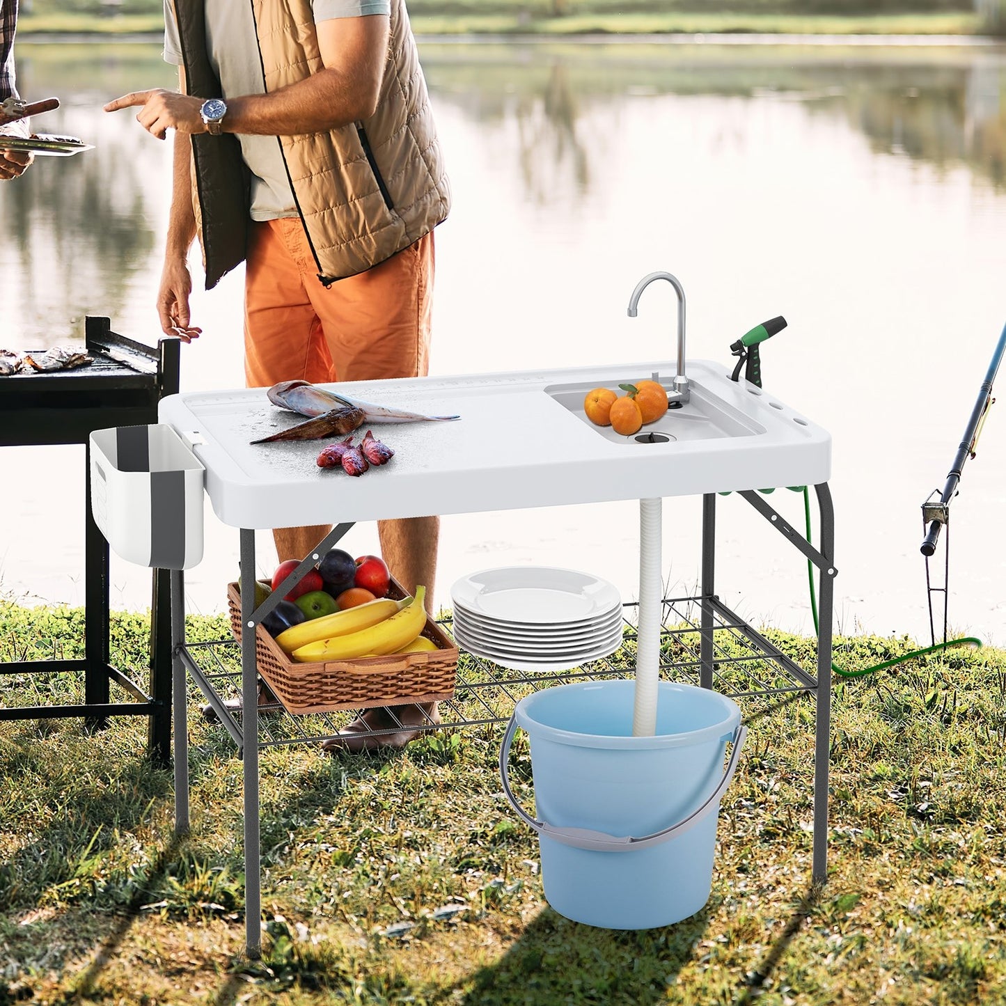 2 in 1 Folding Fish Cleaning Table with Sink and Faucet for Patio BBQ Camping Furniture   at Gallery Canada