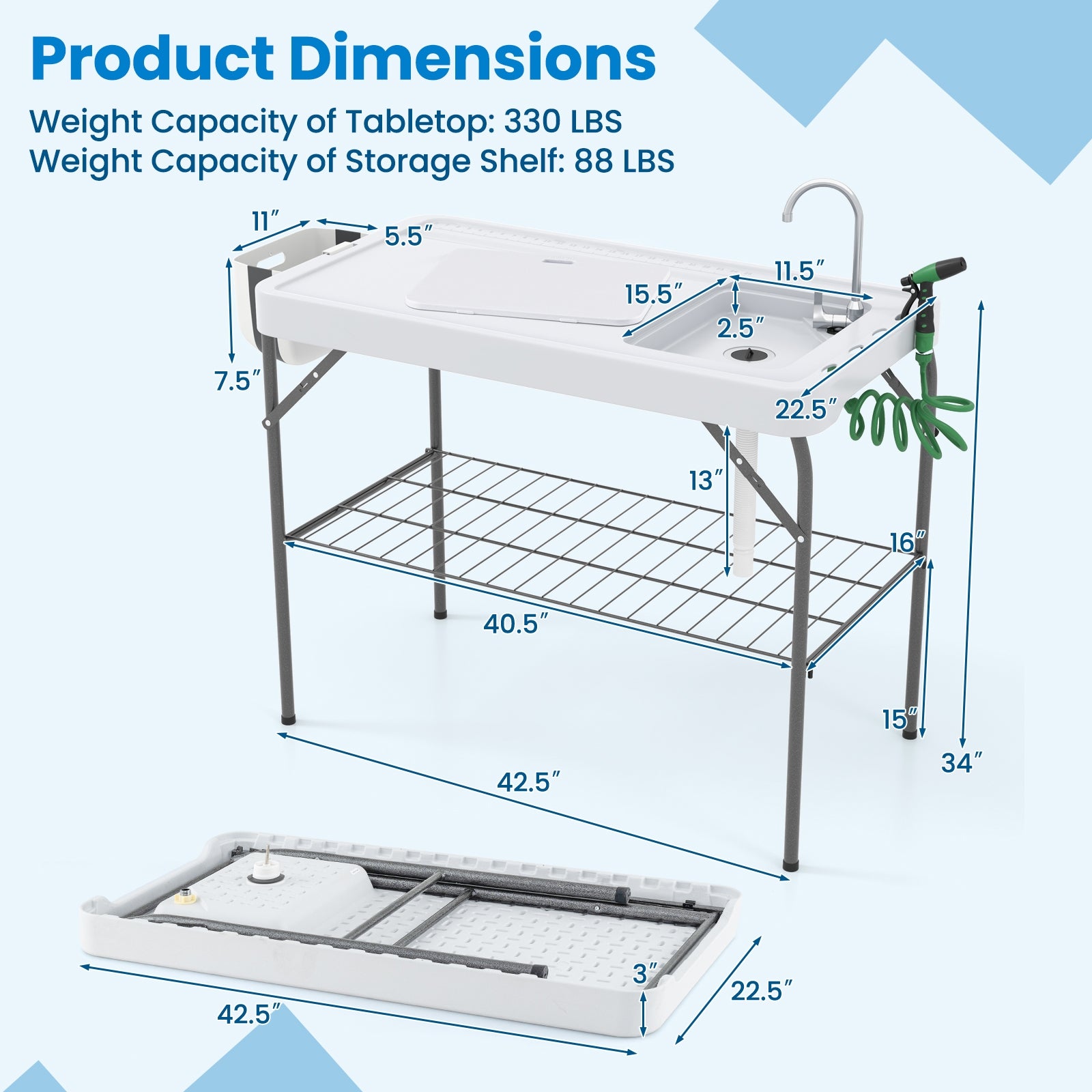 2 in 1 Folding Fish Cleaning Table with Sink and Faucet for Patio BBQ Camping Furniture   at Gallery Canada