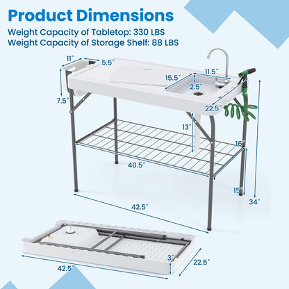 2 in 1 Folding Fish Cleaning Table with Sink and Faucet for Patio BBQ Camping Furniture   at Gallery Canada