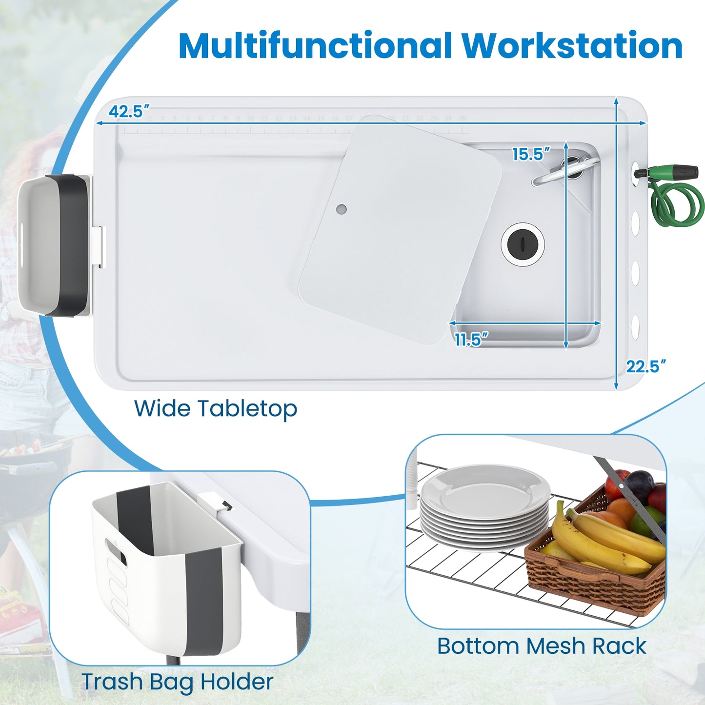 2 in 1 Folding Fish Cleaning Table with Sink and Faucet for Patio BBQ Camping Furniture   at Gallery Canada