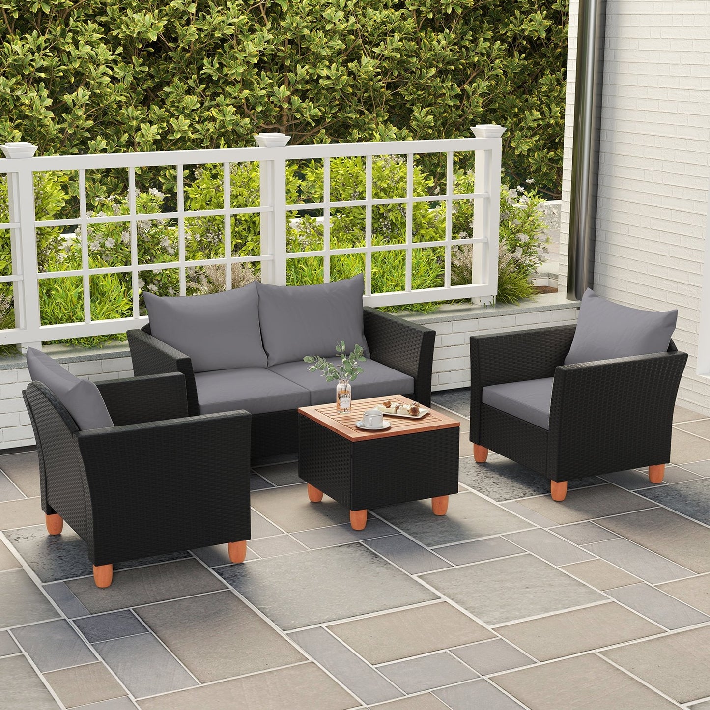 4 Pieces Outdoor Conversation Set with Storage Coffee Table, Gray Patio Conversation Sets   at Gallery Canada