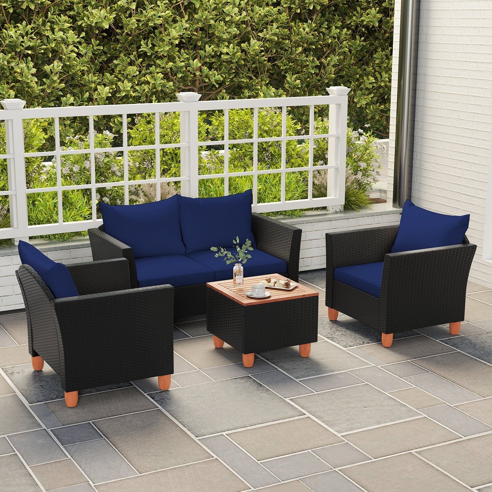 4 Pieces Outdoor Conversation Set with Storage Coffee Table, Navy Patio Conversation Sets   at Gallery Canada