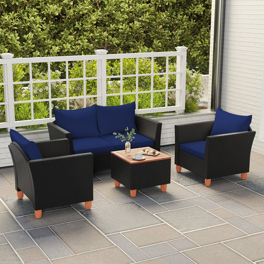 4 Pieces Outdoor Conversation Set with Storage Coffee Table, Navy Patio Conversation Sets Navy  at Gallery Canada