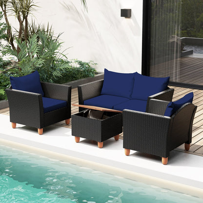 4 Pieces Outdoor Conversation Set with Storage Coffee Table, Navy Patio Conversation Sets   at Gallery Canada