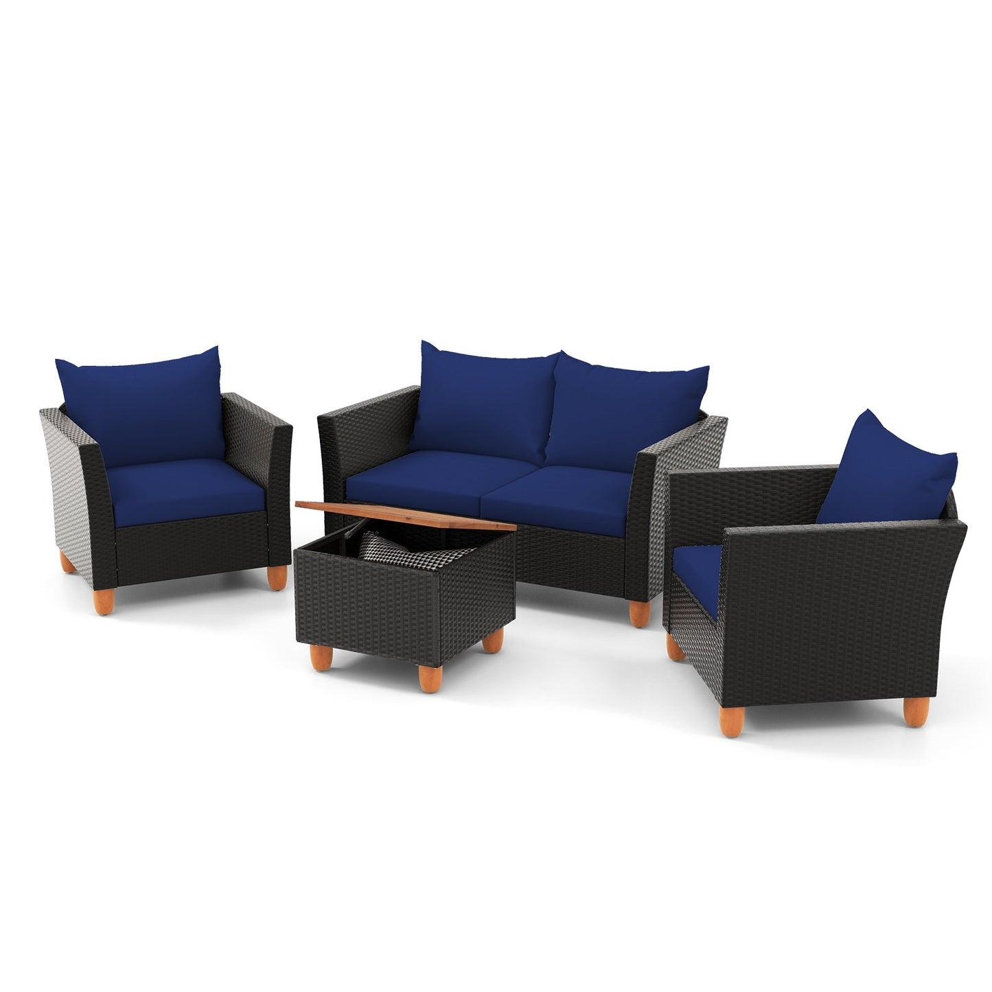 4 Pieces Outdoor Conversation Set with Storage Coffee Table, Navy Patio Conversation Sets Navy  at Gallery Canada