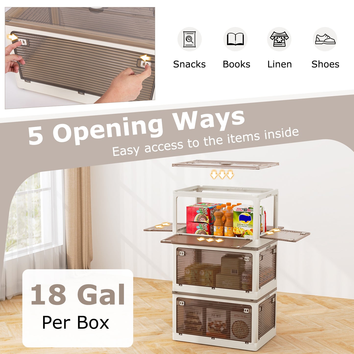 3-Pack Stackable Storage Bins with Lids with 5 Opening Ways-18 Gal, White Cabinets & Chests   at Gallery Canada