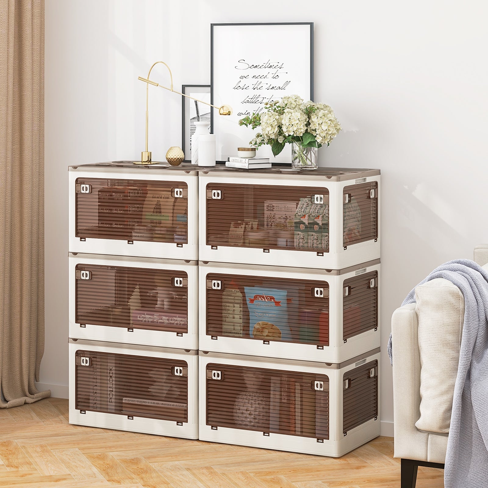 3-Pack Stackable Storage Bins with Lids with 5 Opening Ways-11.5 Gal, White Cabinets & Chests   at Gallery Canada