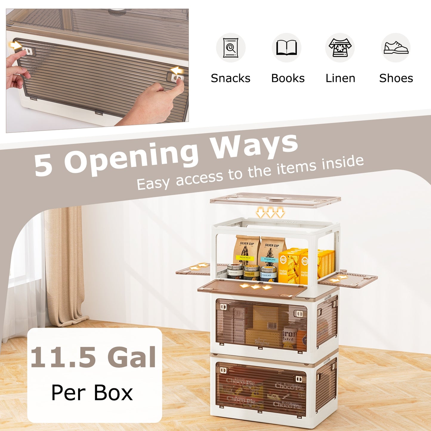 3-Pack Stackable Storage Bins with Lids with 5 Opening Ways-11.5 Gal, White Cabinets & Chests   at Gallery Canada