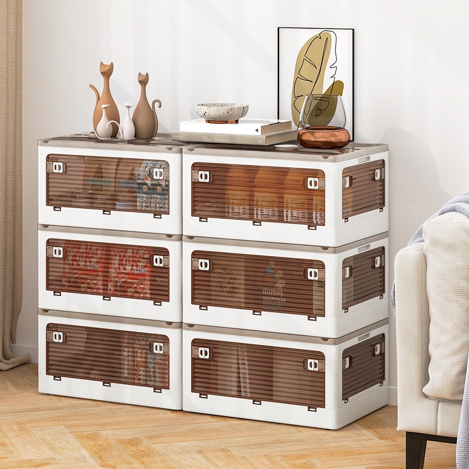 3-Pack Stackable Storage Bins with Lids with 5 Opening Ways-8 Gal, White Cabinets & Chests   at Gallery Canada