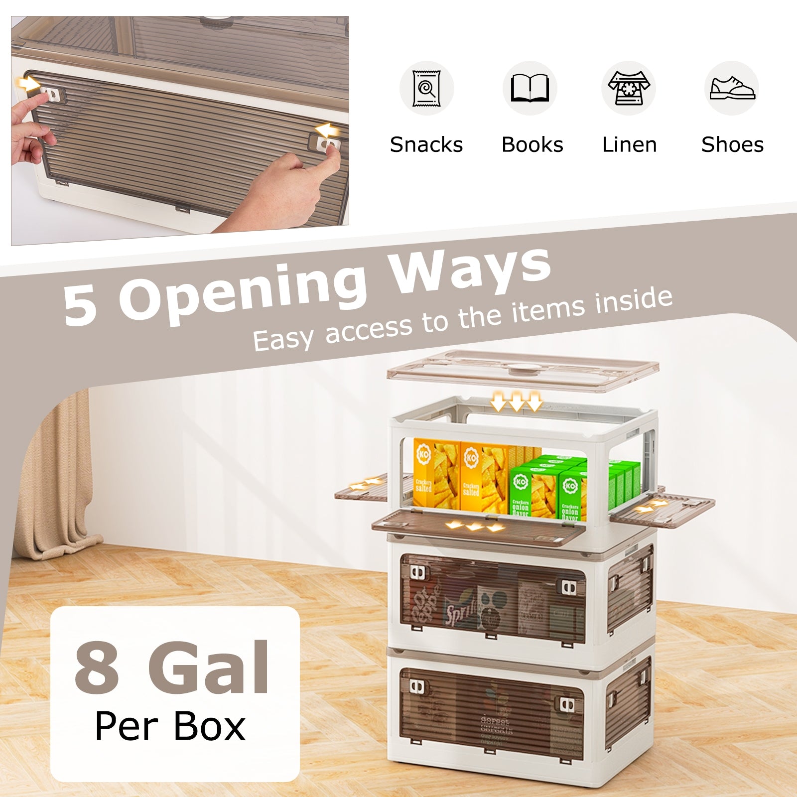 3-Pack Stackable Storage Bins with Lids with 5 Opening Ways-8 Gal, White Cabinets & Chests   at Gallery Canada