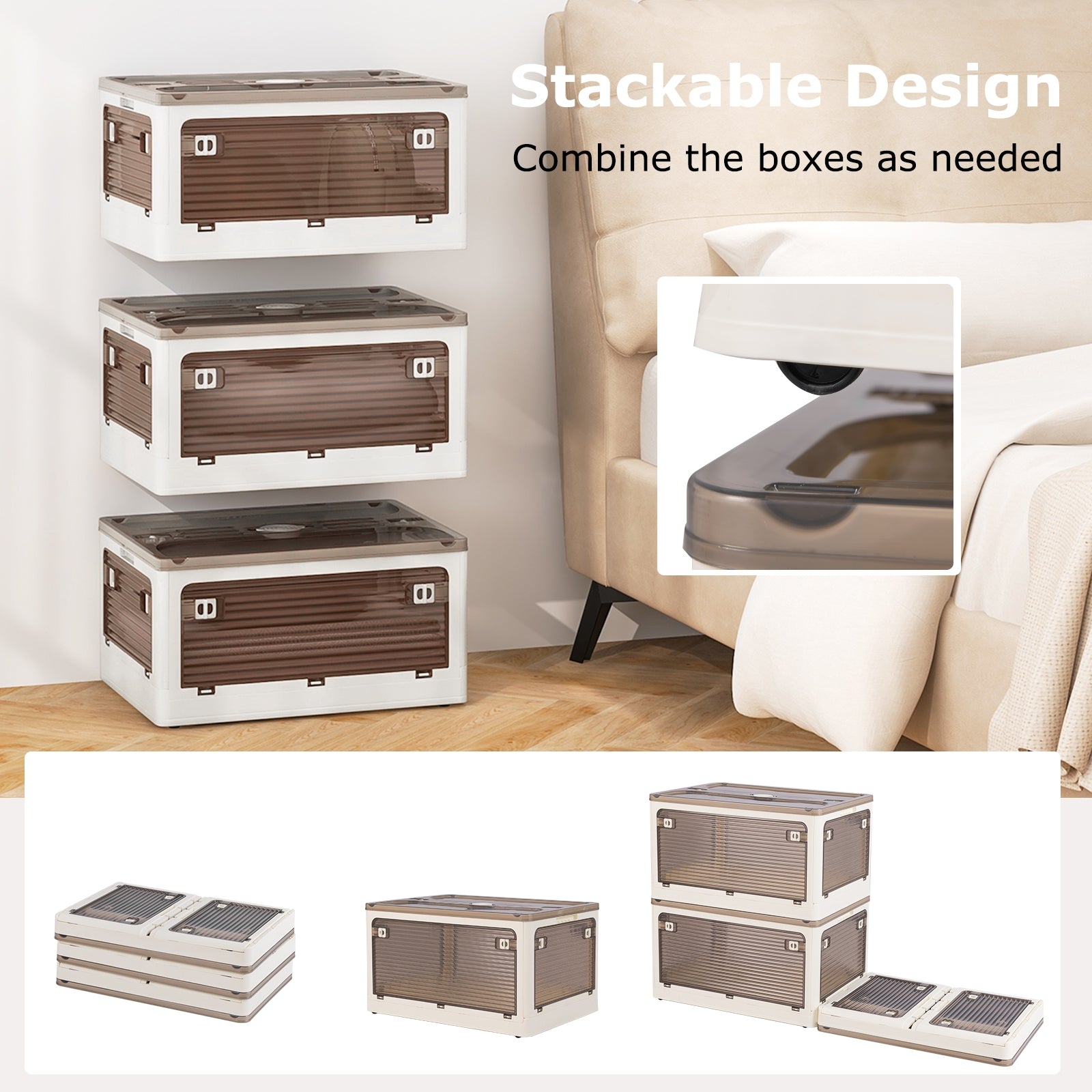 3-Pack Stackable Storage Bins with Lids with 5 Opening Ways-8 Gal, White Cabinets & Chests   at Gallery Canada