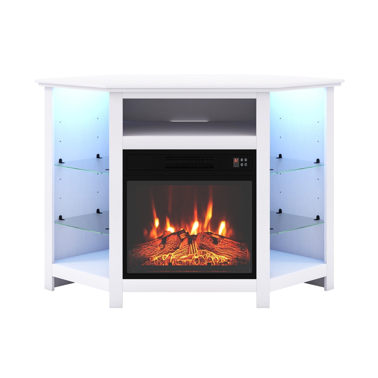 Fireplace Corner TV Stand with LED Lights and Smart APP Control for 50 Inches TV, White Entertainment Centers & TV Stands   at Gallery Canada