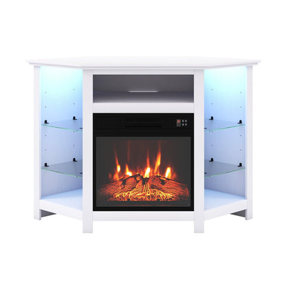 Fireplace Corner TV Stand with LED Lights and Smart APP Control for 50 Inches TV, White Entertainment Centers & TV Stands   at Gallery Canada