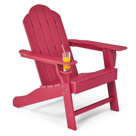 Outdoor Adirondack Chair with Built-in Cup Holder for Backyard Porch, Red Adirondack Chairs   at Gallery Canada