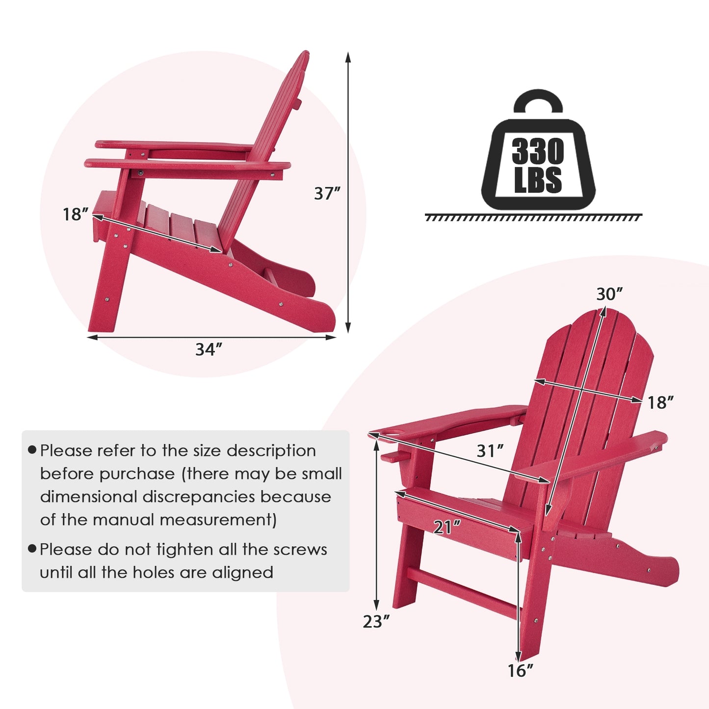 Outdoor Adirondack Chair with Built-in Cup Holder for Backyard Porch, Red Adirondack Chairs   at Gallery Canada