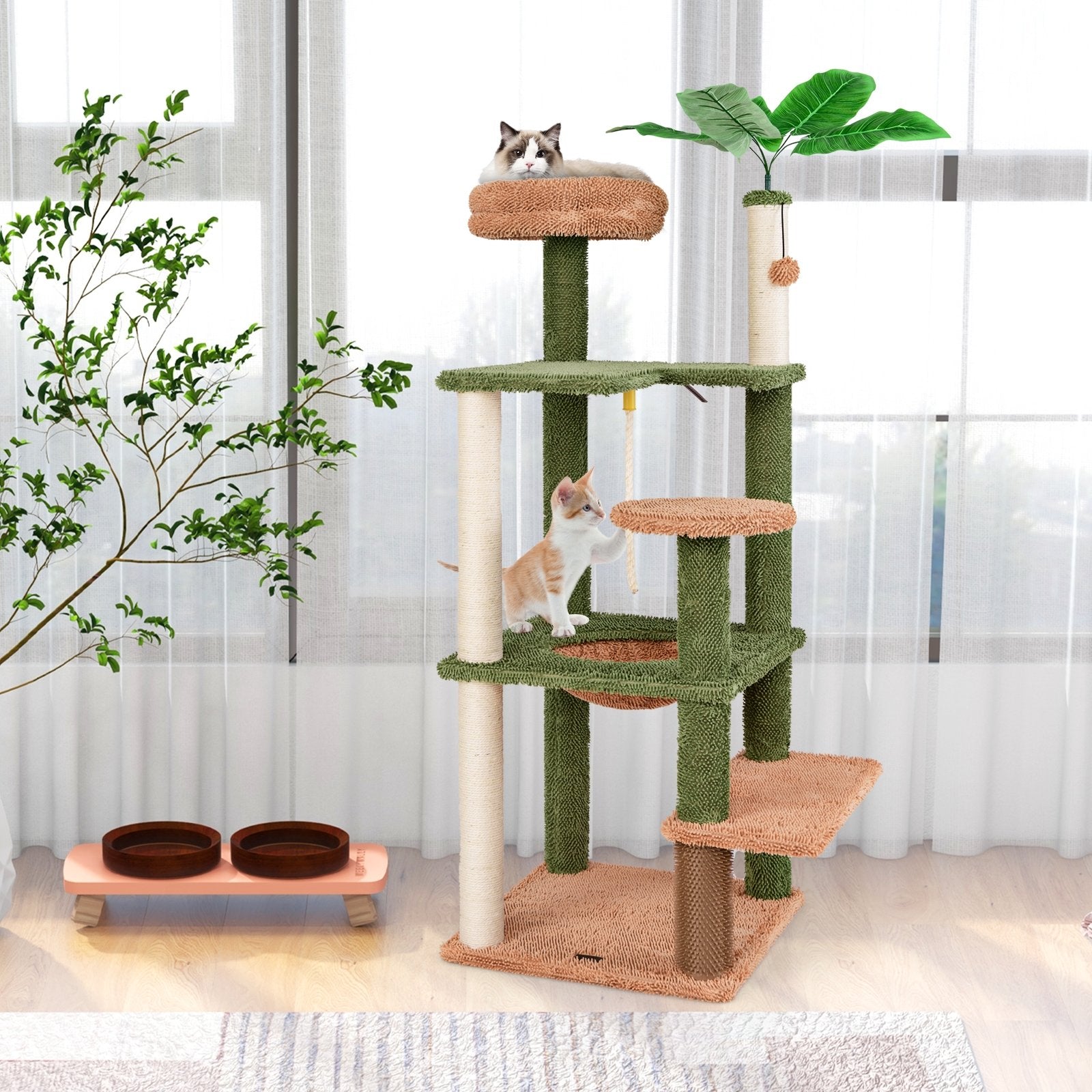 Multilevel Cat Tree with Scratching Posts and Rope Plush Perch Toy Bed, Green Cat Trees Condos & Scratchers   at Gallery Canada