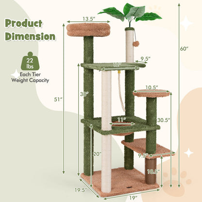 Multilevel Cat Tree with Scratching Posts and Rope Plush Perch Toy Bed, Green Cat Trees Condos & Scratchers   at Gallery Canada