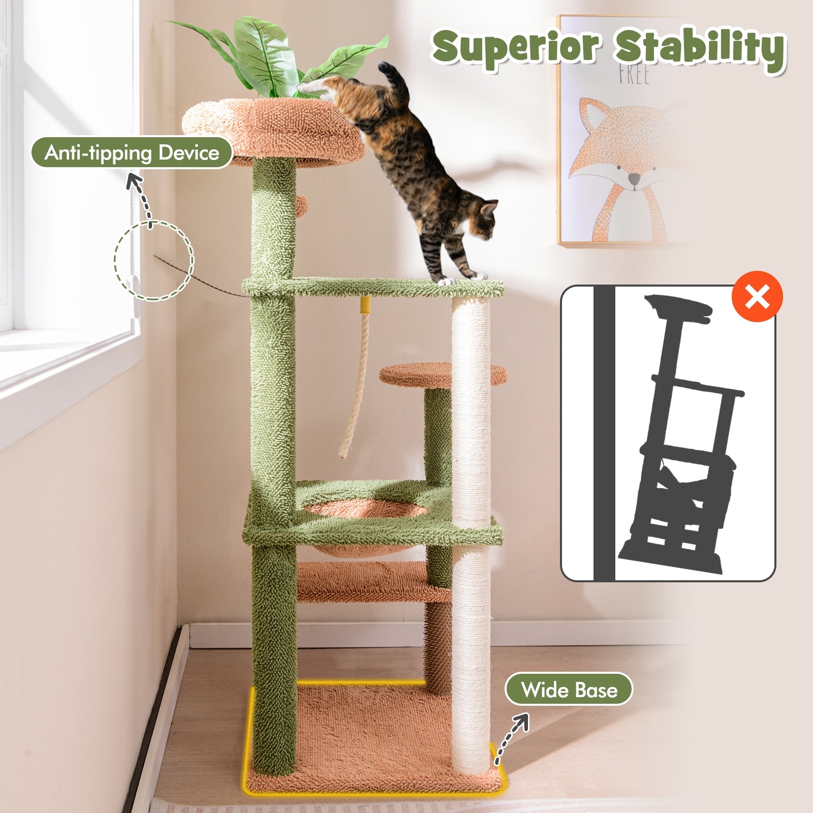 Multilevel Cat Tree with Scratching Posts and Rope Plush Perch Toy Bed, Green Cat Trees Condos & Scratchers   at Gallery Canada