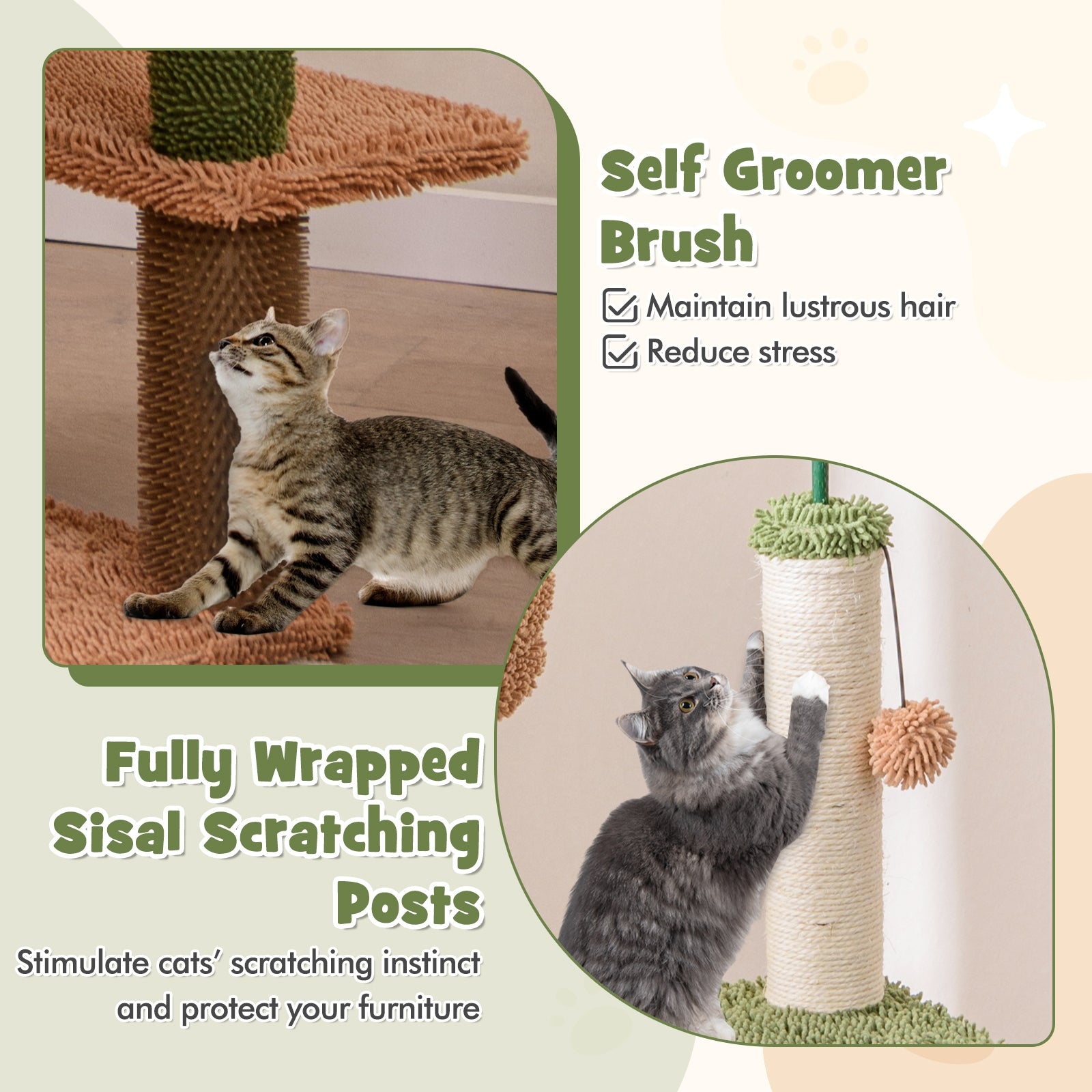 Multilevel Cat Tree with Scratching Posts and Rope Plush Perch Toy Bed, Green Cat Trees Condos & Scratchers   at Gallery Canada